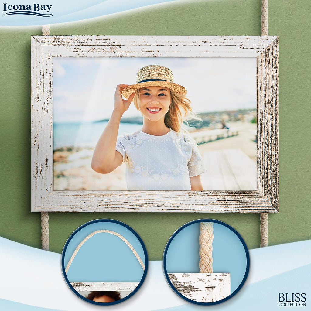 Icona Bay - 4x6 Wall Hanging Picture Frames Collage with 4 Openings - Distressed White - Casual Style Engineered Wood Frames - Wall Mount Only - Bliss Collection (Pack of 3)