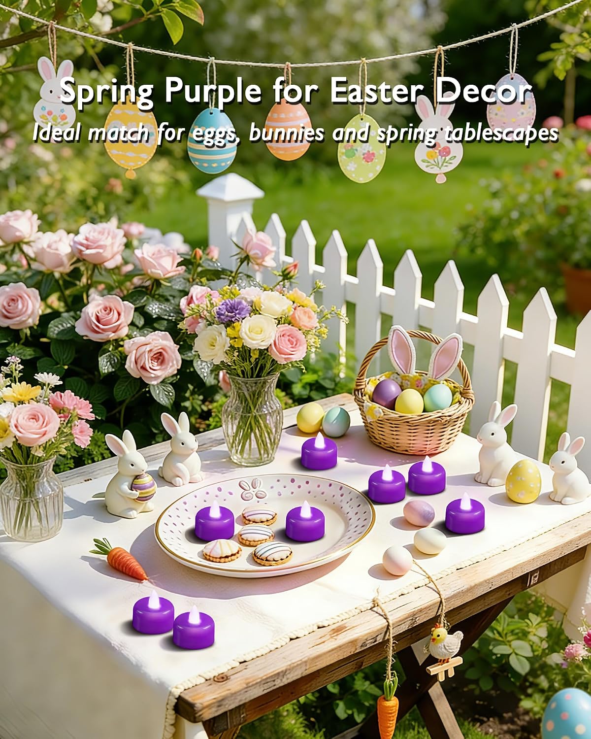 Raycare 24 Pack Purple Flameless Tea Lights Candles Battery Operated