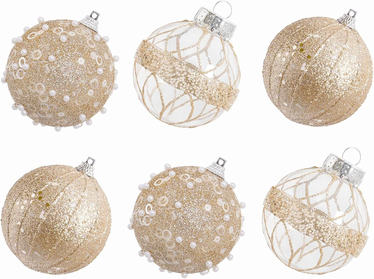 XmasExp Christmas Ball Ornament Set-Shatterproof Clear Pastic Tree Decorations Xmas Hanging Ornament for Xmas Party (Champagne Gold, 70mm/2.75")