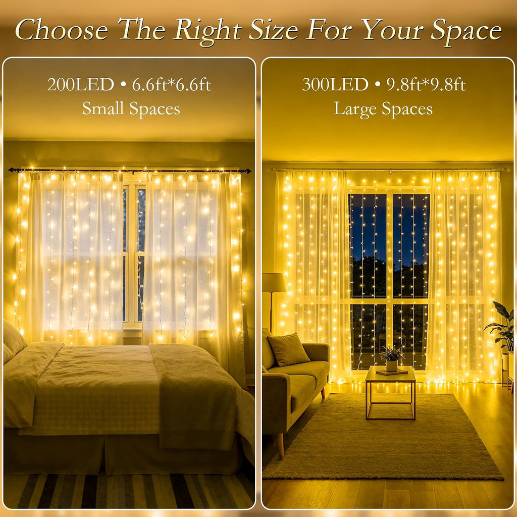 Curtain String Lights 300LED 9.8x9.8FT, Warm White, IP44, 9.8FT Lead