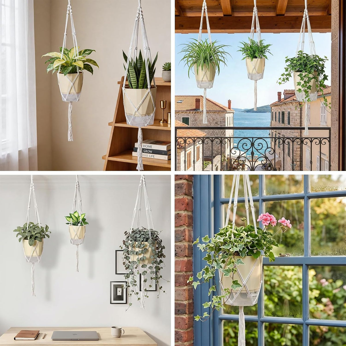 MIPON 3 Size Self Watering Hanging Planters with Macrame Plant Hanger