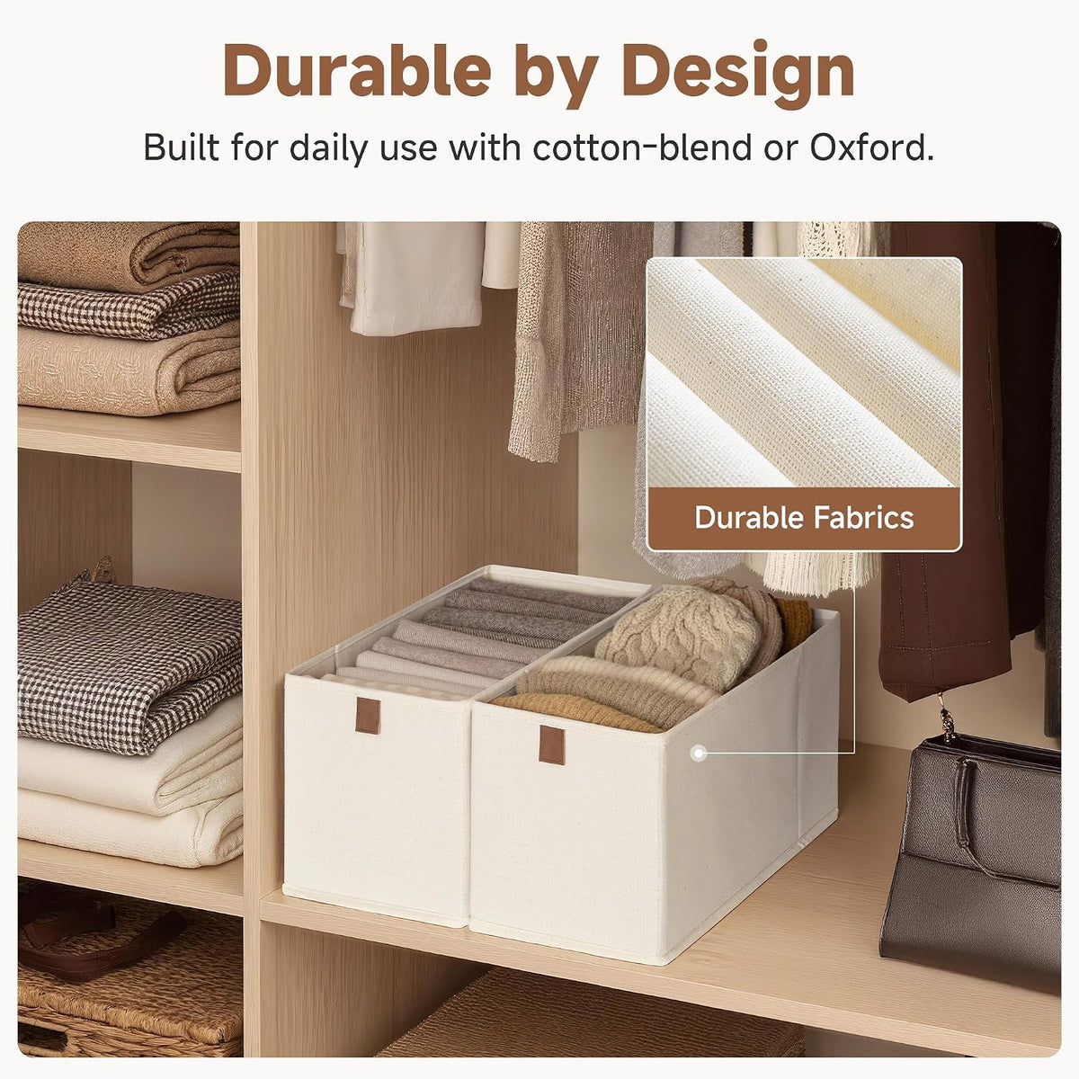 StorageWorks Narrow Storage Bins, 14¾"Lx7¾Wx8¼H, 4-Pack, Beige