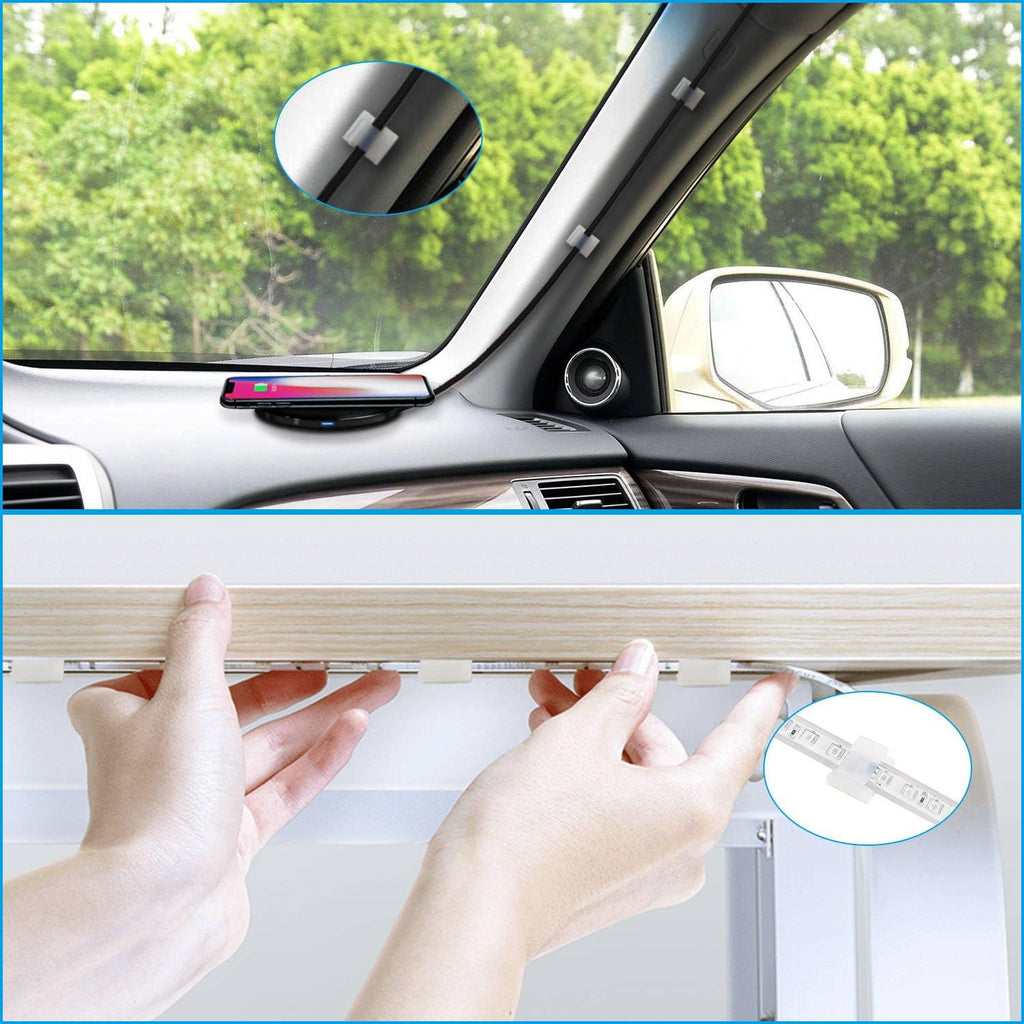 Self-Adhesive Mounting Bracket Clip,ProPOW Strip Light Cable Holder Clips,Wire Organizer Cord Hook Holders Accessories(White,100pcs)