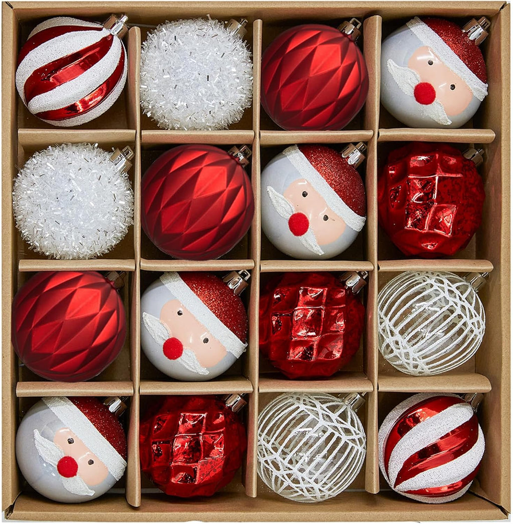 JORNOY 16CT 2.36 Inch Christmas Tree Ornaments, Red & White