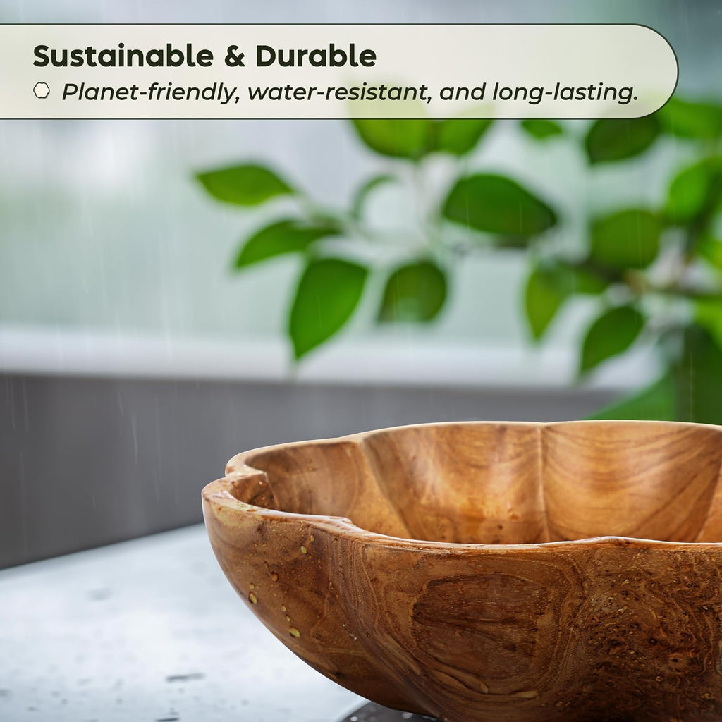 Decorative Wooden Bowl, Fruit Bowl for Kitchen Counter, Teak Wood Decor