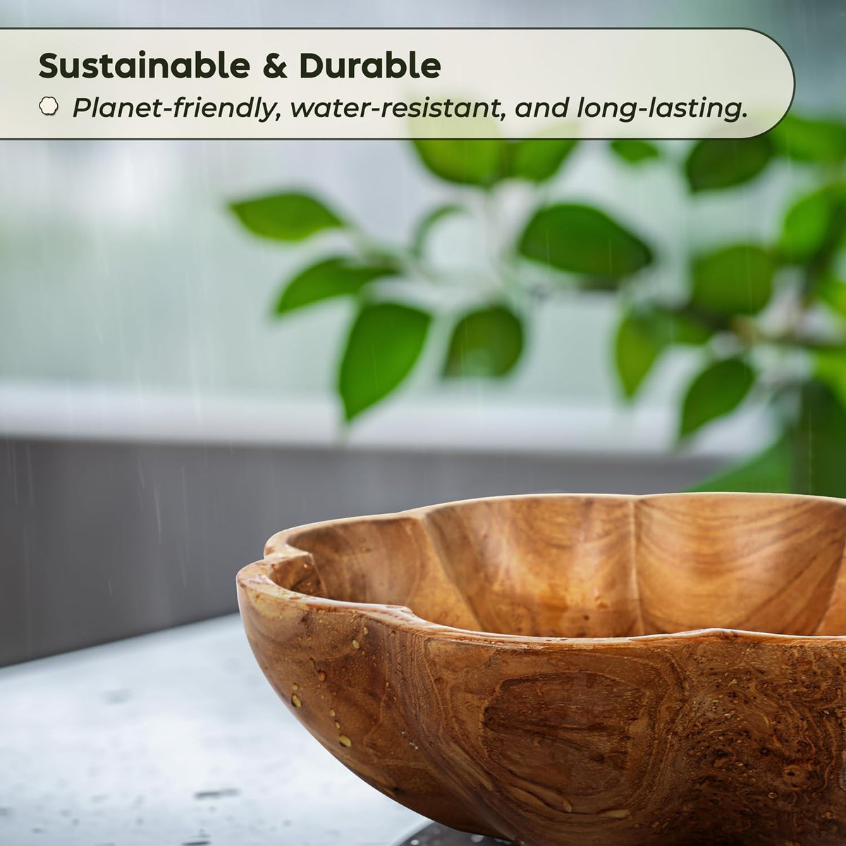Decorative Wooden Bowl, Fruit Bowl for Kitchen Counter, Teak Wood Decor