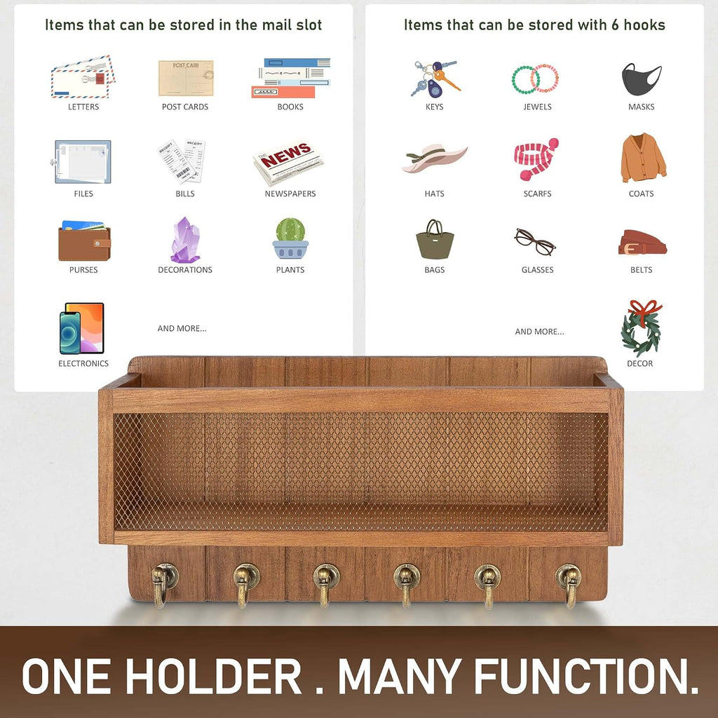Rebee Vision Key Holder Wall Mount with Mesh Basket for Home, Golden Hook