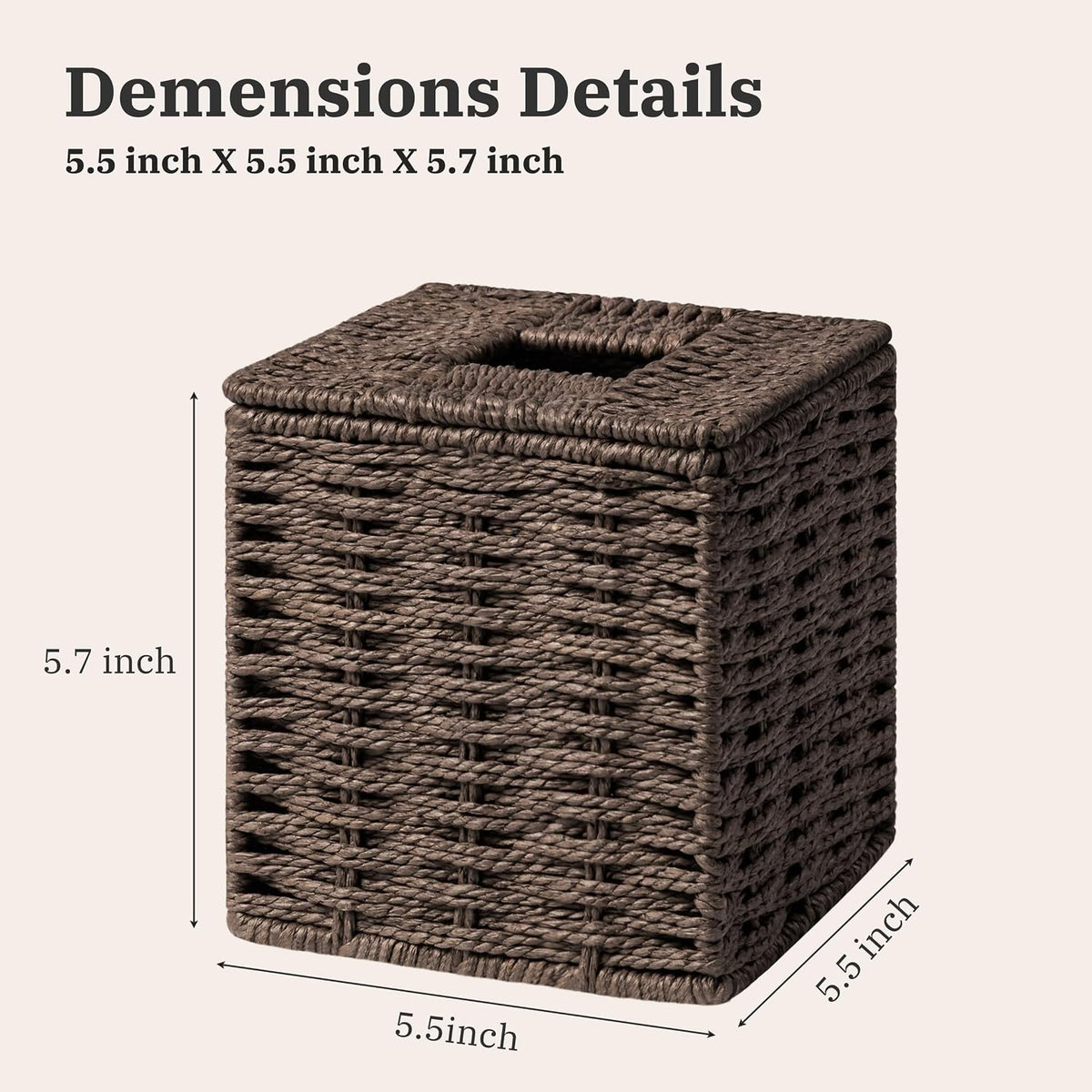 Tissue Box Cover, Hand Woven Square Tissue Box Holder, Dark Brown