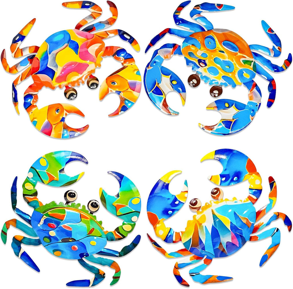 FaloStwer Metal Beach Wall Decor Art, 3D Colorful Sea Turtle Fish Crab and Seahorse Outdoor Sculptures, Ocean Themed Outside Decor for Patio Pool Bathroom Yard Farmhouse Fence Deck (Crab)