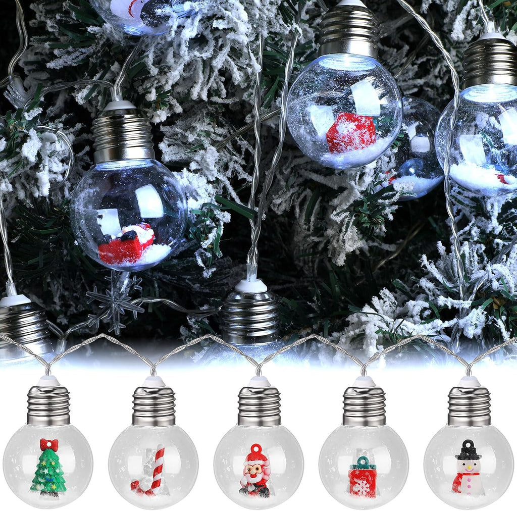 Aurelema 2 Pcs Christmas Bulb String Lights Snow Globe Lamp, White Light