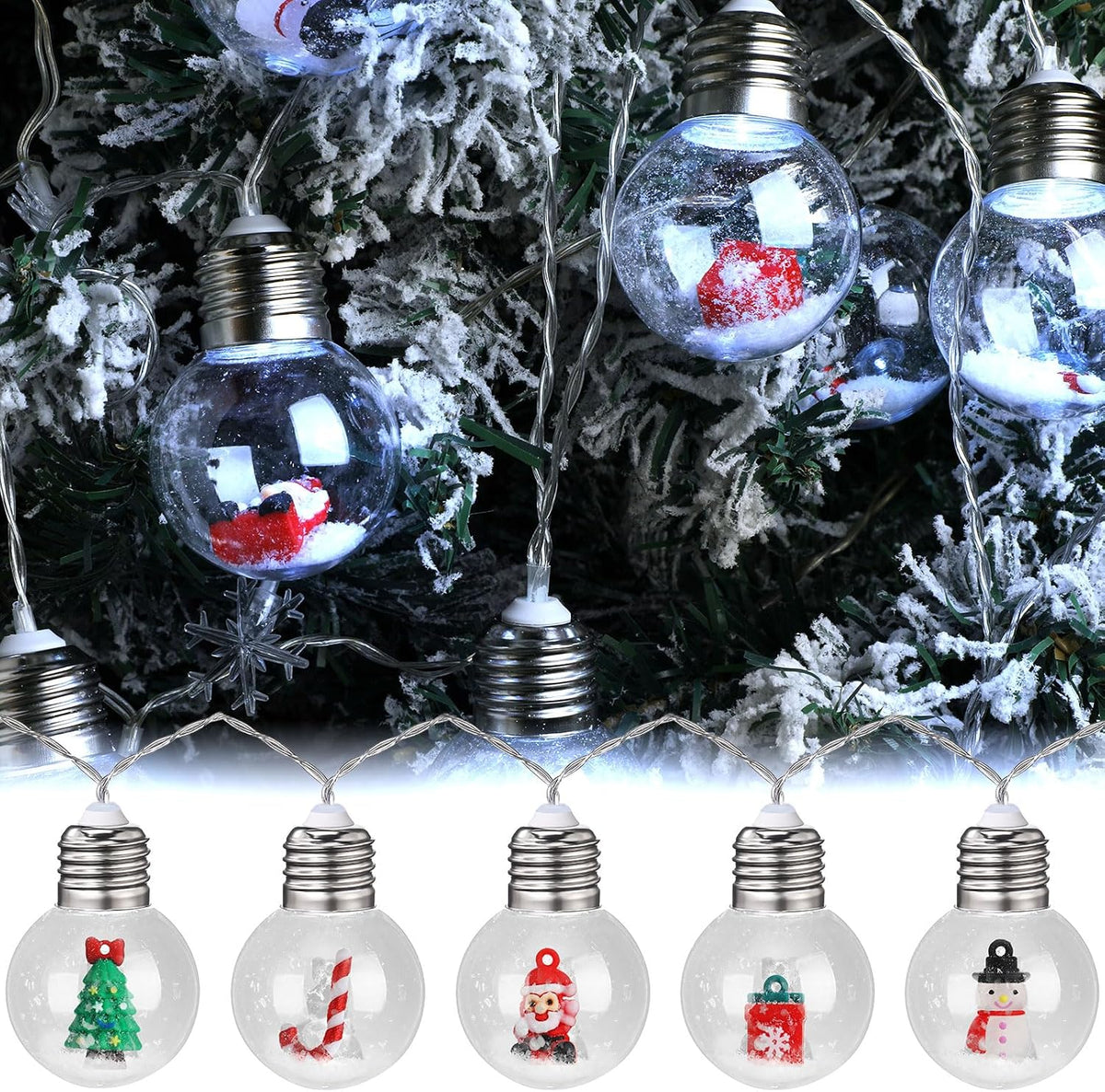 Aurelema 2 Pcs Christmas Bulb String Lights Snow Globe Lamp, White Light