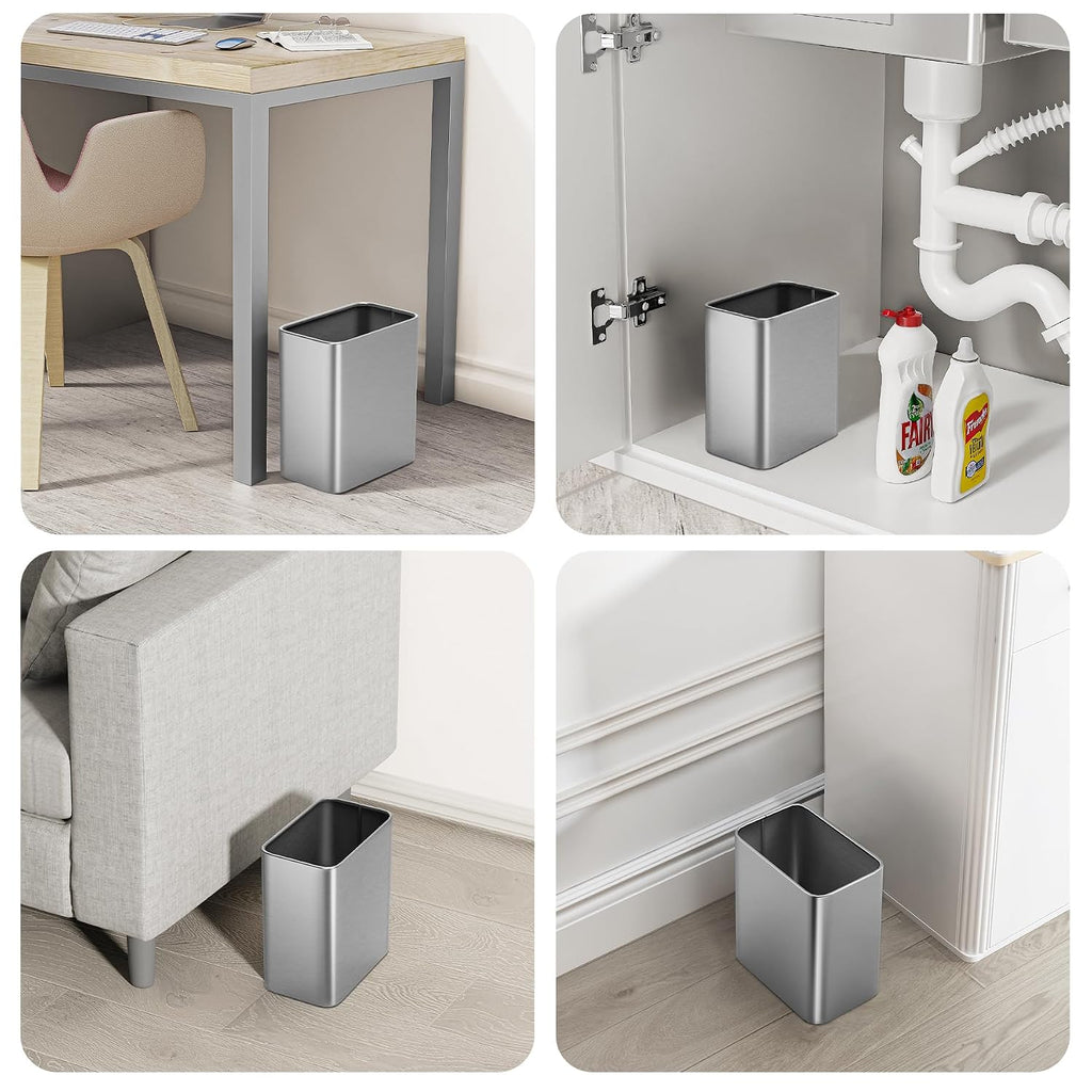 Cesun Small Bathroom Trash Can, 2.1 Gallons, Under Sink Wastebasket, Silver