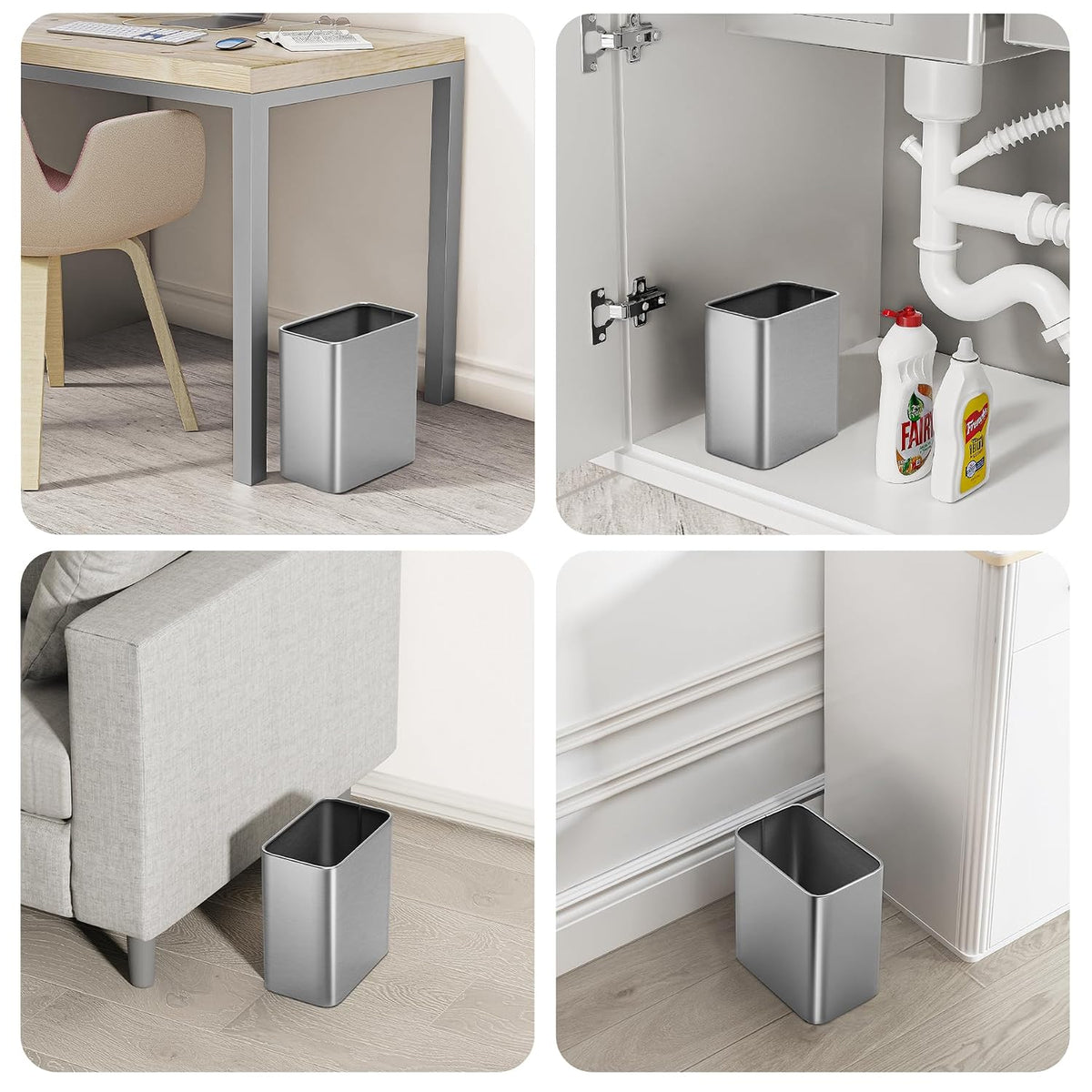 Cesun Small Bathroom Trash Can, 2.1 Gallons, Under Sink Wastebasket, Silver