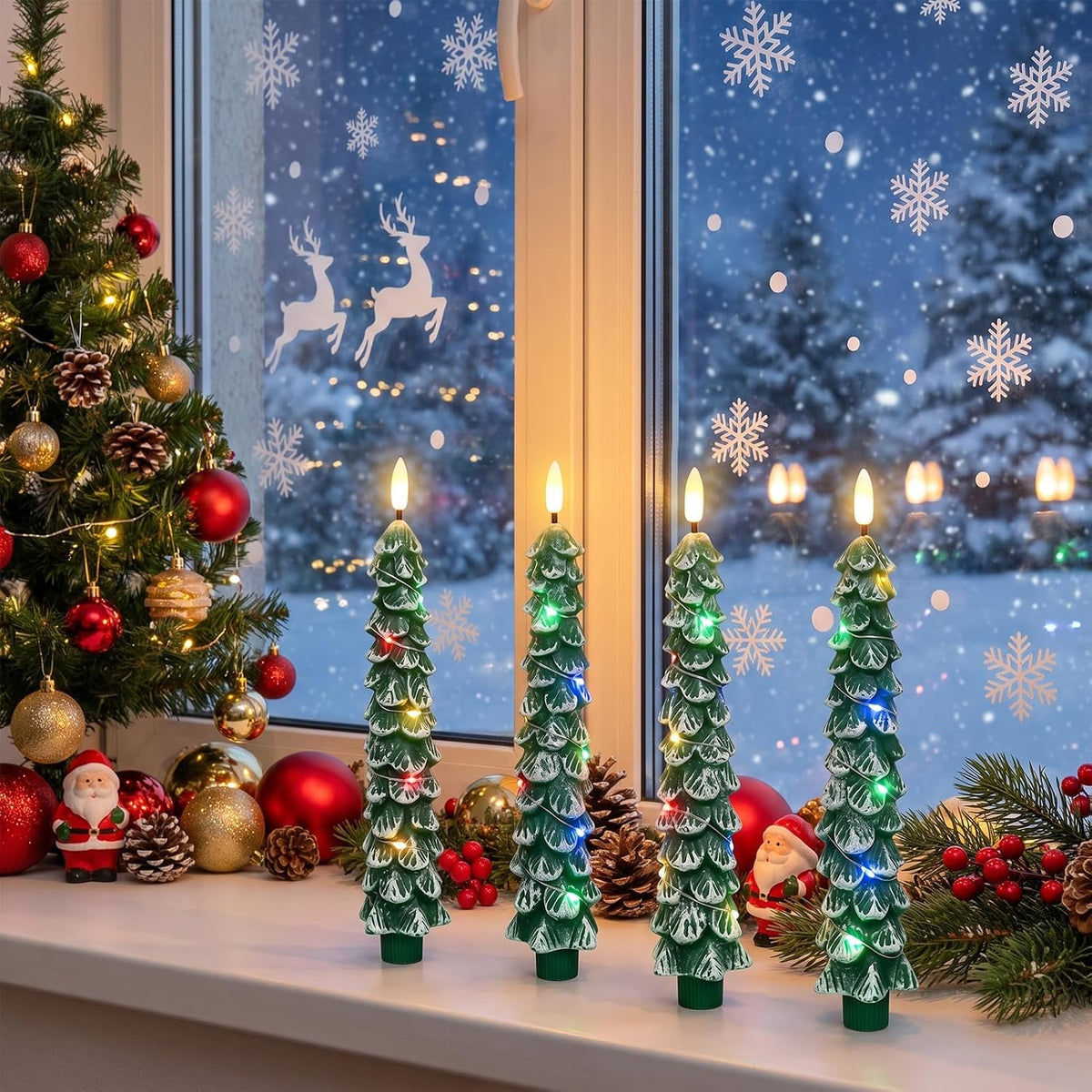 Christmas Tree Flameless Taper Candles Remote Colorful String Lights