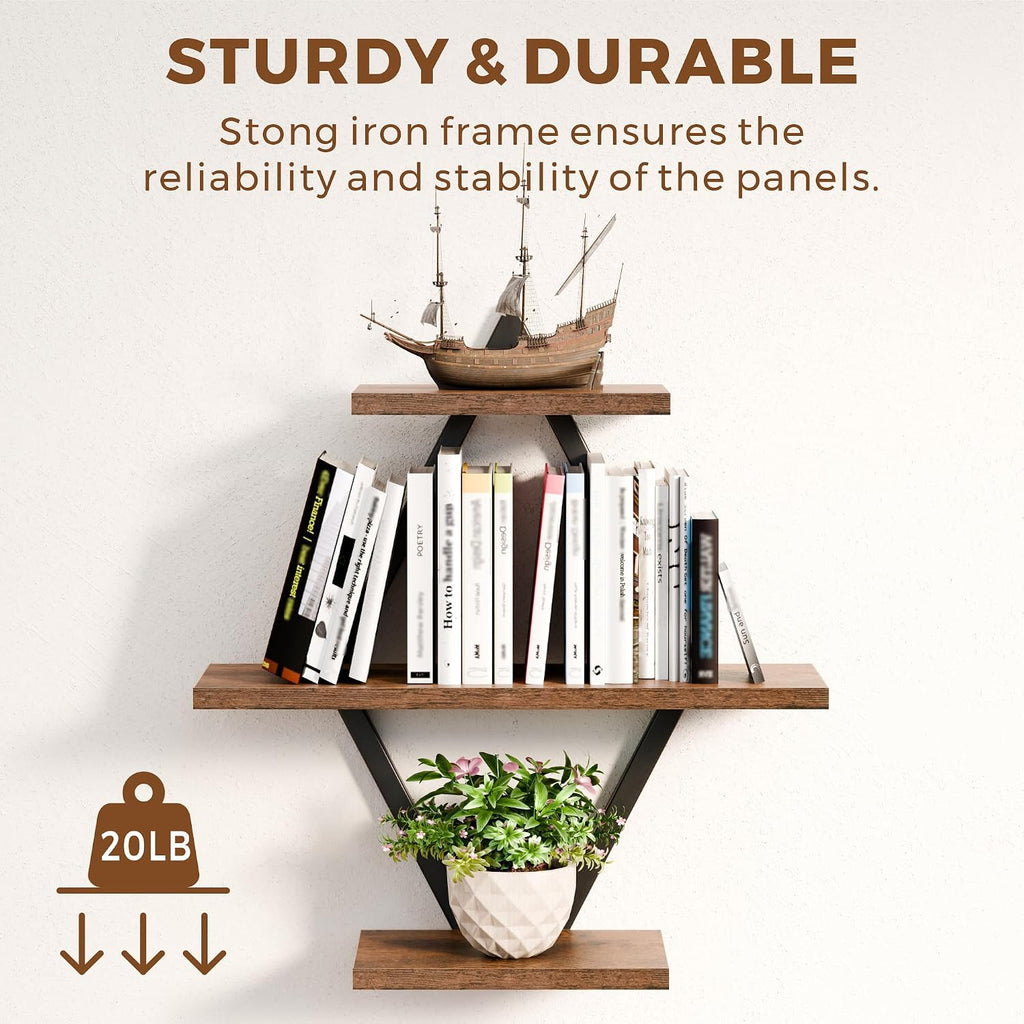Floating Wall Shelves, Set of 2, Rustic Brown
