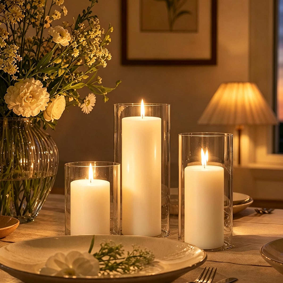 18Pcs Ivory Pillar Candles Bulk, Unscented Dripless Wax Candle Set