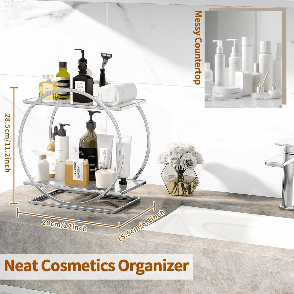Makeup Perfume Organizer, Sliver 2-Tier Bathroom Counter Organizer