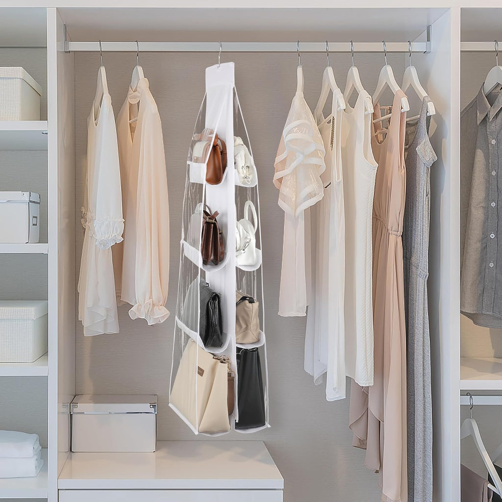 8-Pocket Hanging Handbag Purse Organizer for Closet, White