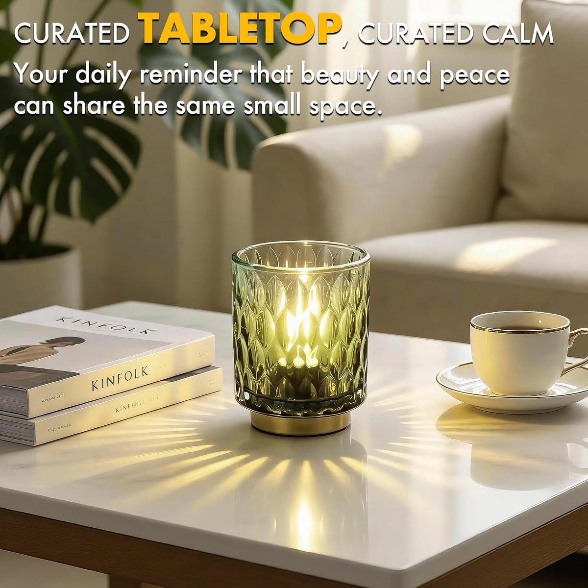 Battery Operated Table Lamp,Cordless Small Decorative Lamp,Green Gradient