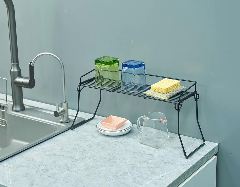 JUNCHU CHERRY Metal The Sink Vanity Organizer 2 Pack, Bathroom or Kitchen Sink Organizer, Feminine Products Organizer (2 Black)