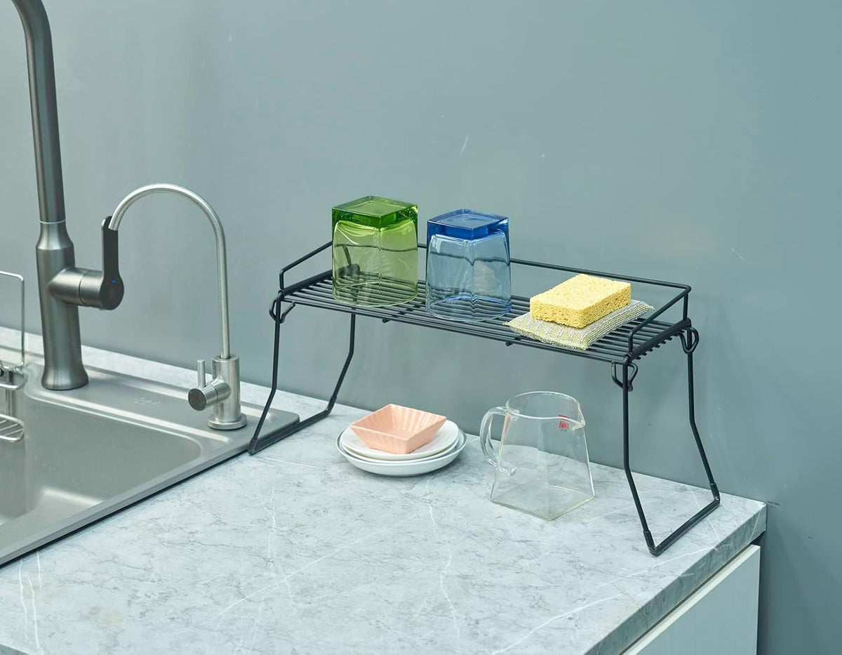 JUNCHU CHERRY Metal The Sink Vanity Organizer 2 Pack, Bathroom or Kitchen Sink Organizer, Feminine Products Organizer (2 Black)