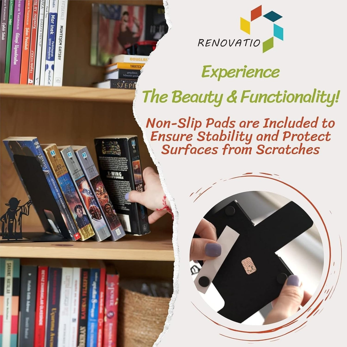 Renovatio Black Metal Bookend – Unique Decor for Home & Office – Master