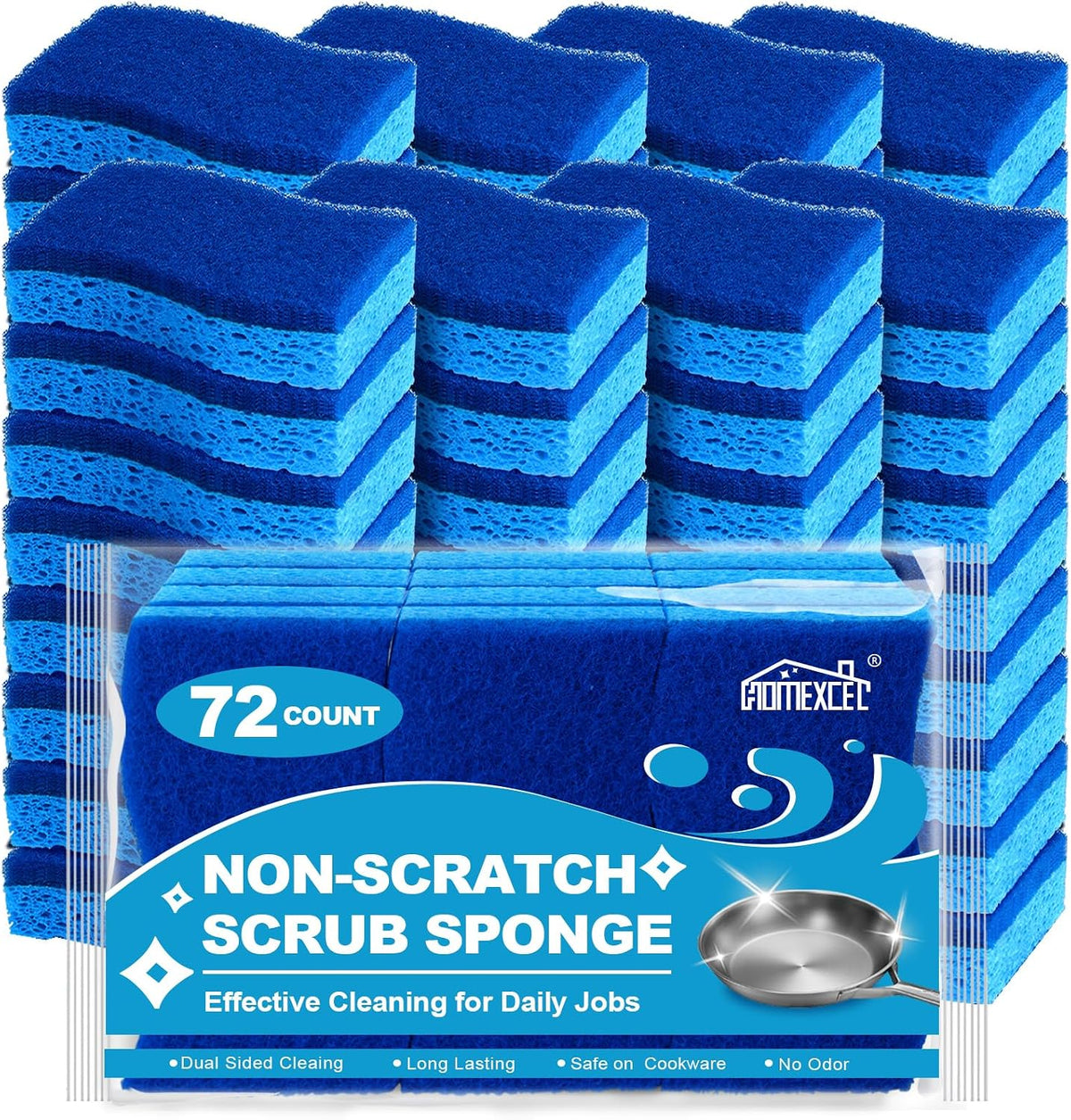 HOMEXCEL Sponges Kitchen 72 Pack, Non Scratch Scrub Dish Sponge for Dishes