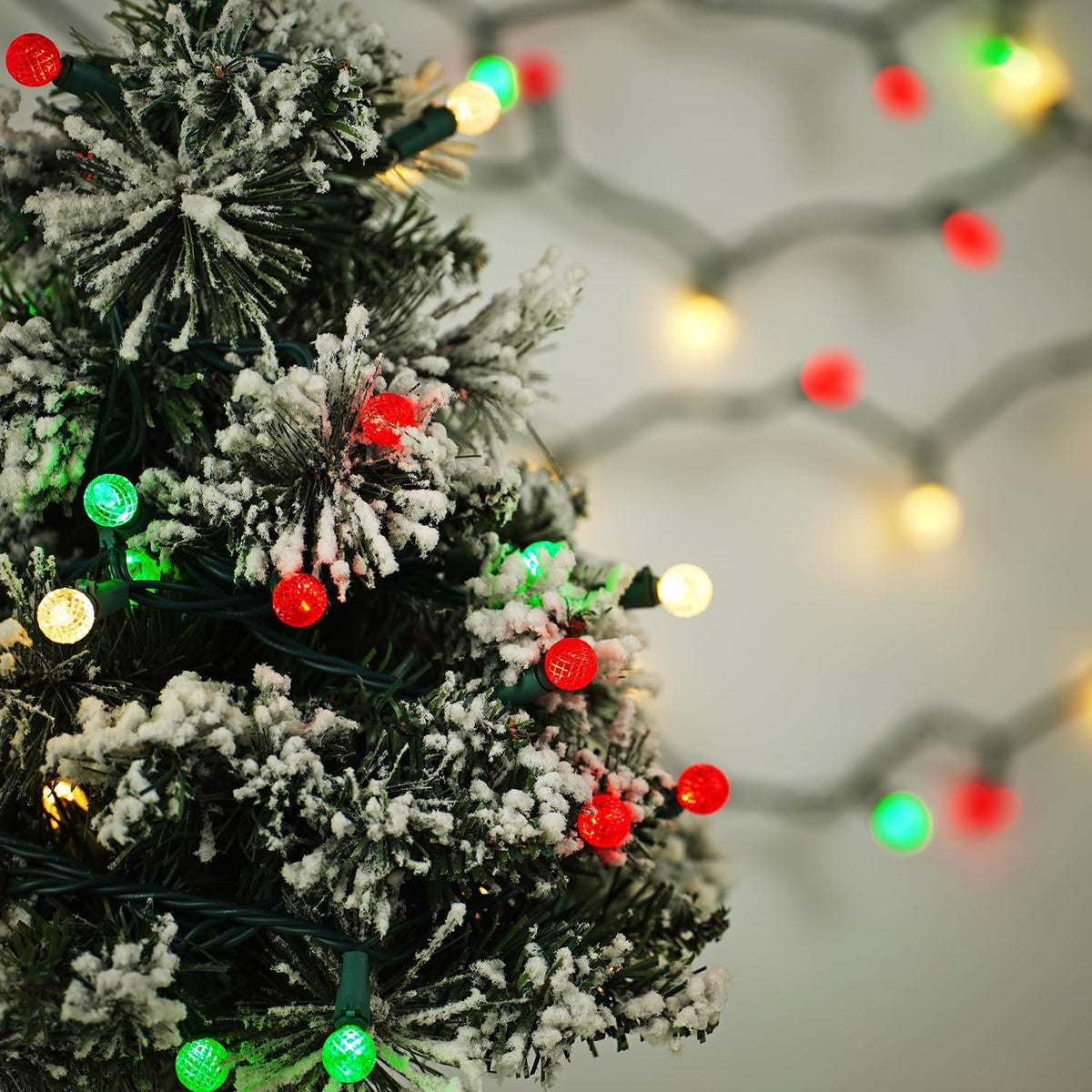 BOHON Red White and Green Christmas Lights Faceted G15 50 LED 17ft Plug in