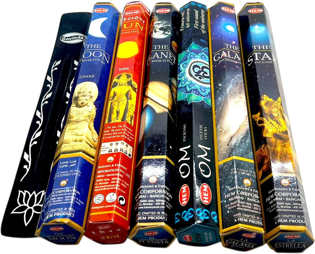 Hem Incense Sticks Variety Pack #-120 Insence-Sticks (6 Incents x 20 Insense) + Incense Stick Holder Bundle with 6 Themed Fragrances (Universe)