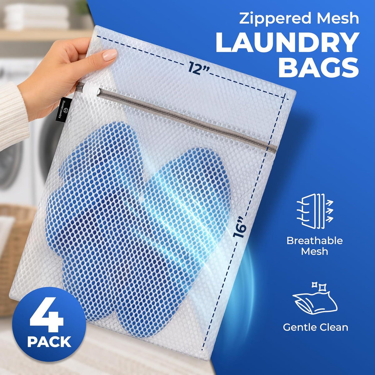 Handy Laundry Zippered Mesh Bags 4-Pack 12"x16", Honeycomb for Delicates