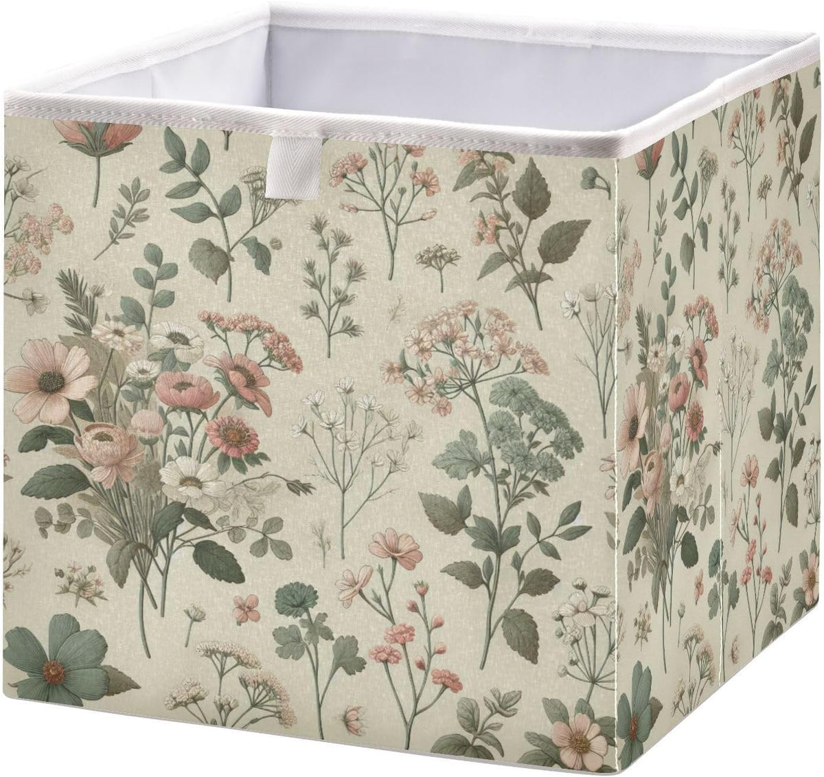 Vintage Small Floral Storage Cubes 11x11 Inch Foldable Fabric Bins with Handle for Storage and Organization, Ideal Storage Bins for Closet Shelves