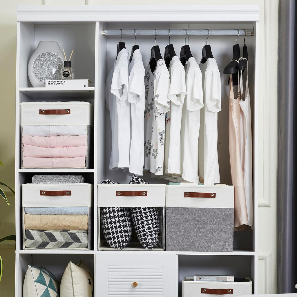 Bagnizer Storage Cubes, 4 Pack Linen Foldable Storage Bins (13 x 13 inch) with Clear Window and 2 Handles, Closet Organizers and Storage for Shelf Closet, Clothes, Books - (Gray and White)