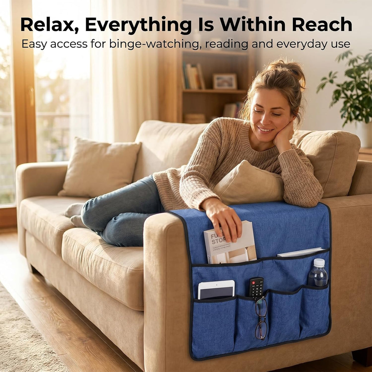 Remote Control Holder, Blue, Sofa Armrest Organizer