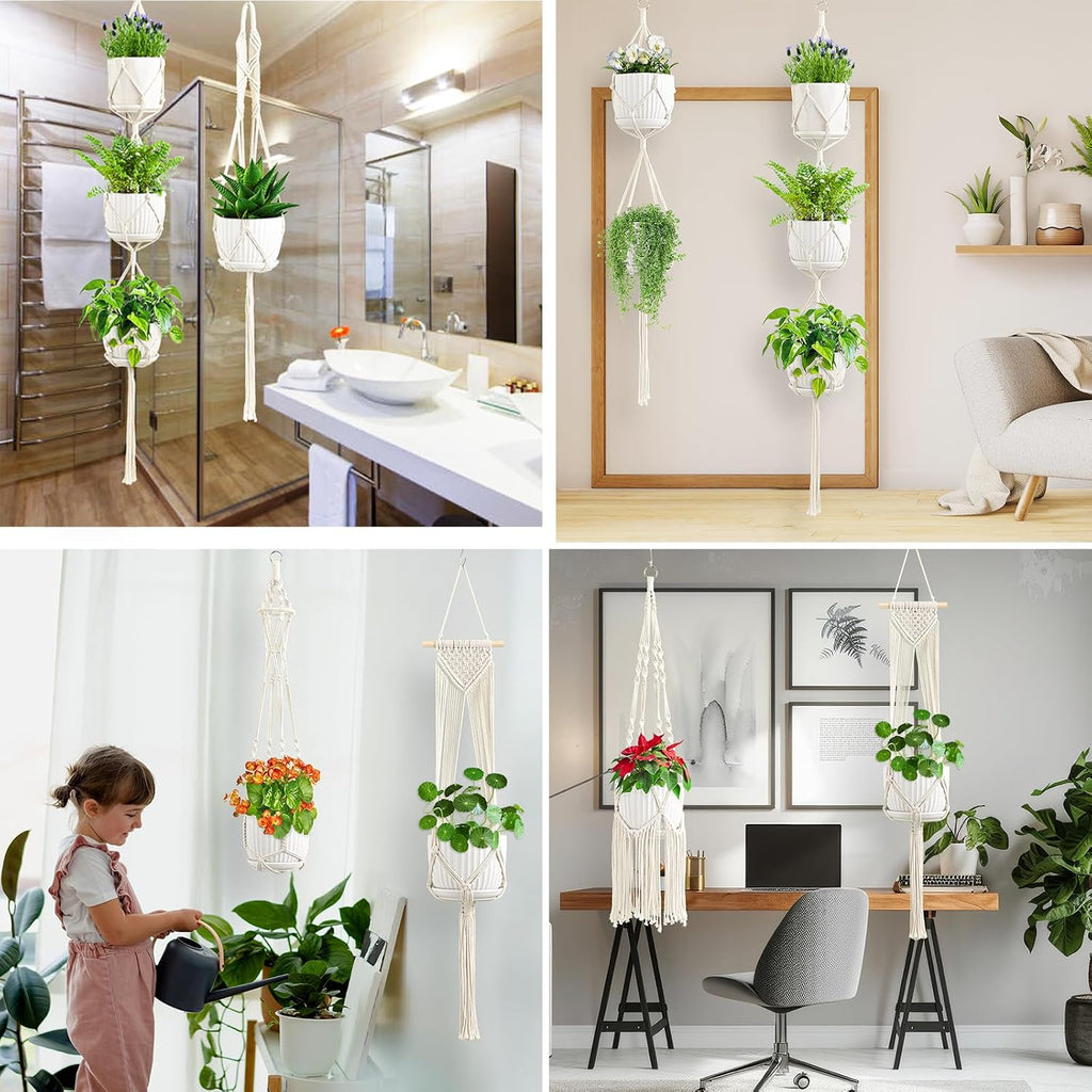 Macrame Plant Hangers, 6Pack Hanging Plant Holders Indoor, Ivory