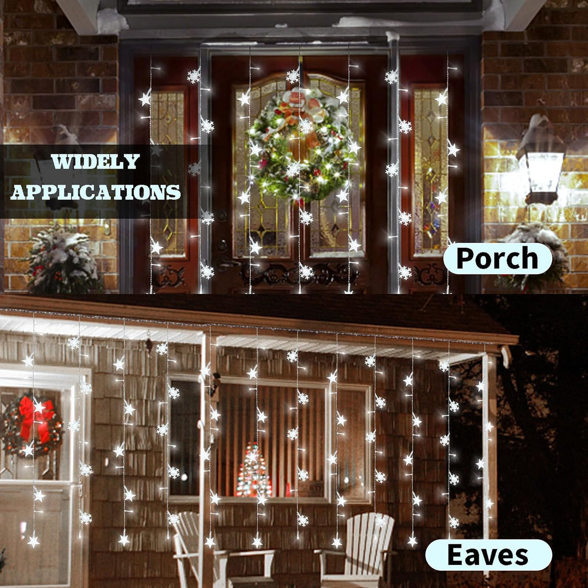 Newhale 8 Modes Christmas Curtain String Lights with Snowflake and Star, USB Plug in Wall Lights Christmas Decorations Indoor, Xmas Window Light Decor, White