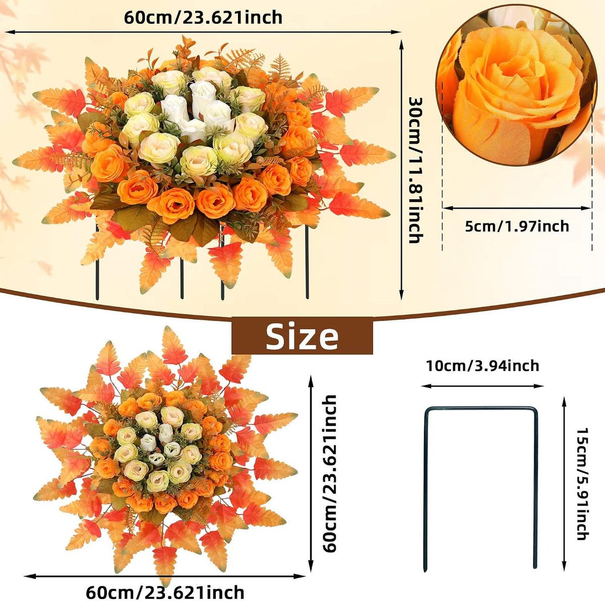 Lodou Artificial Cemetery Flowers,Silk Memorial Cake for Cemetery,Artificial Flower Centrepieces for Tables,Artificial Rose Graveyard Memorial Flowers for Headstones Decoration (Autumn Yellow)