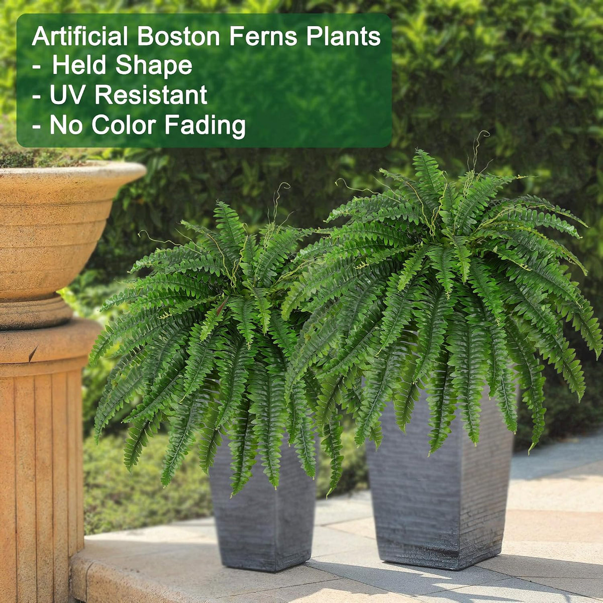 Dkaltm 45" Artificial Boston Fern (Set of 2), Outdoor Plants