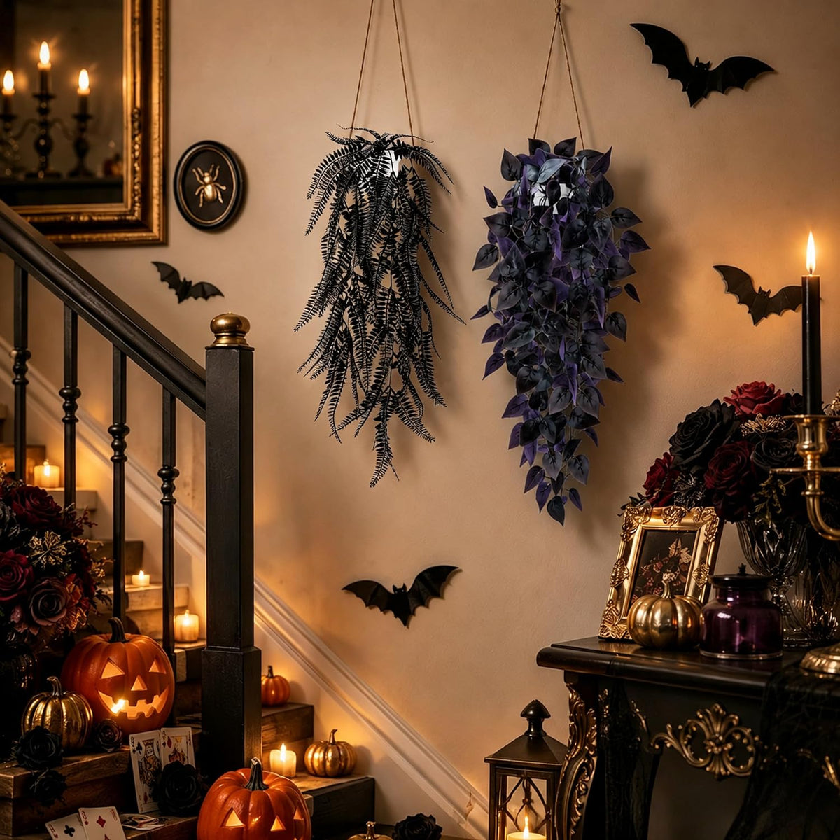 Der Rose 4 Pcs Fake Gothic Plants for Halloween Bathroom Decor Indoor