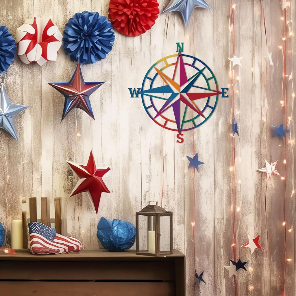ESTART 11In Colorful Nautical Compass Metal Beach Theme Wall Hanging Decor