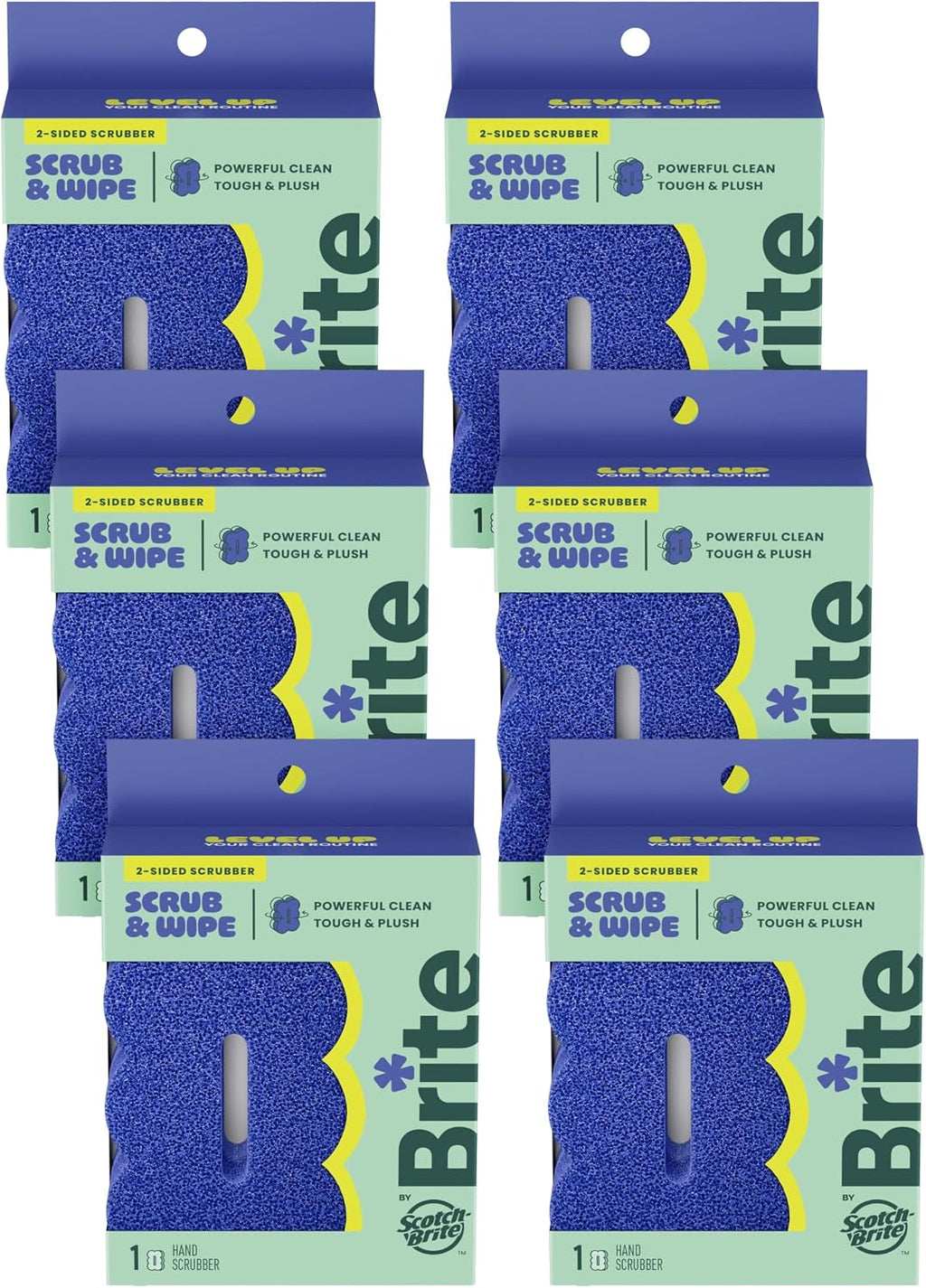 Brite by Scotch-Brite 2-Sided Scrub & Wipe Scrubber, Midnight Mode,6 Pack