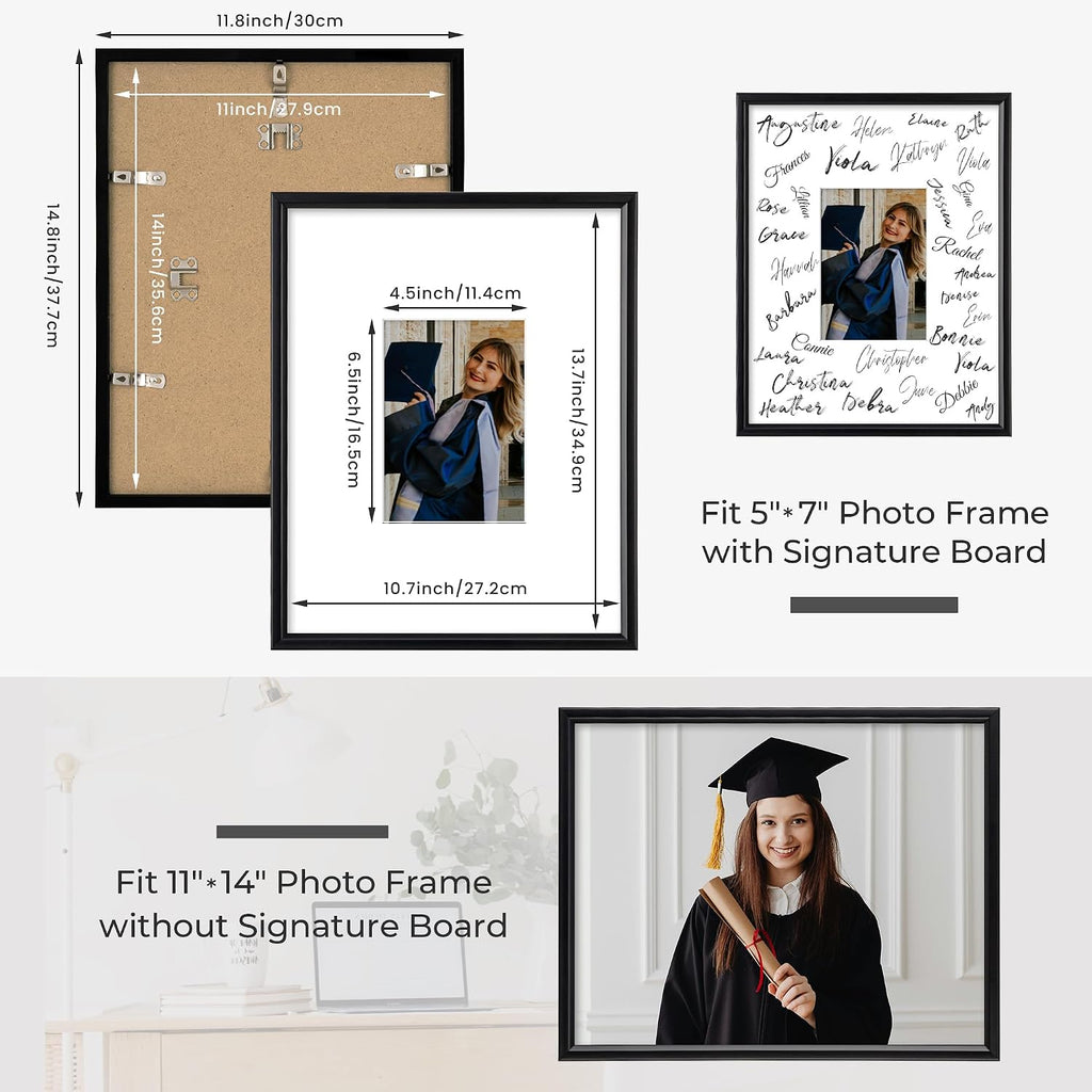 Axeman 11x14 Signature Picture Frame, 5x7 White Mat for Garduation, Black