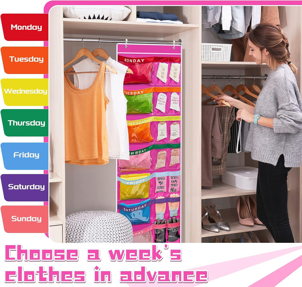 Oudain 2 Pcs Weekly Kids Clothes Organizer Large 21 Pockets 7-shelf, Purple