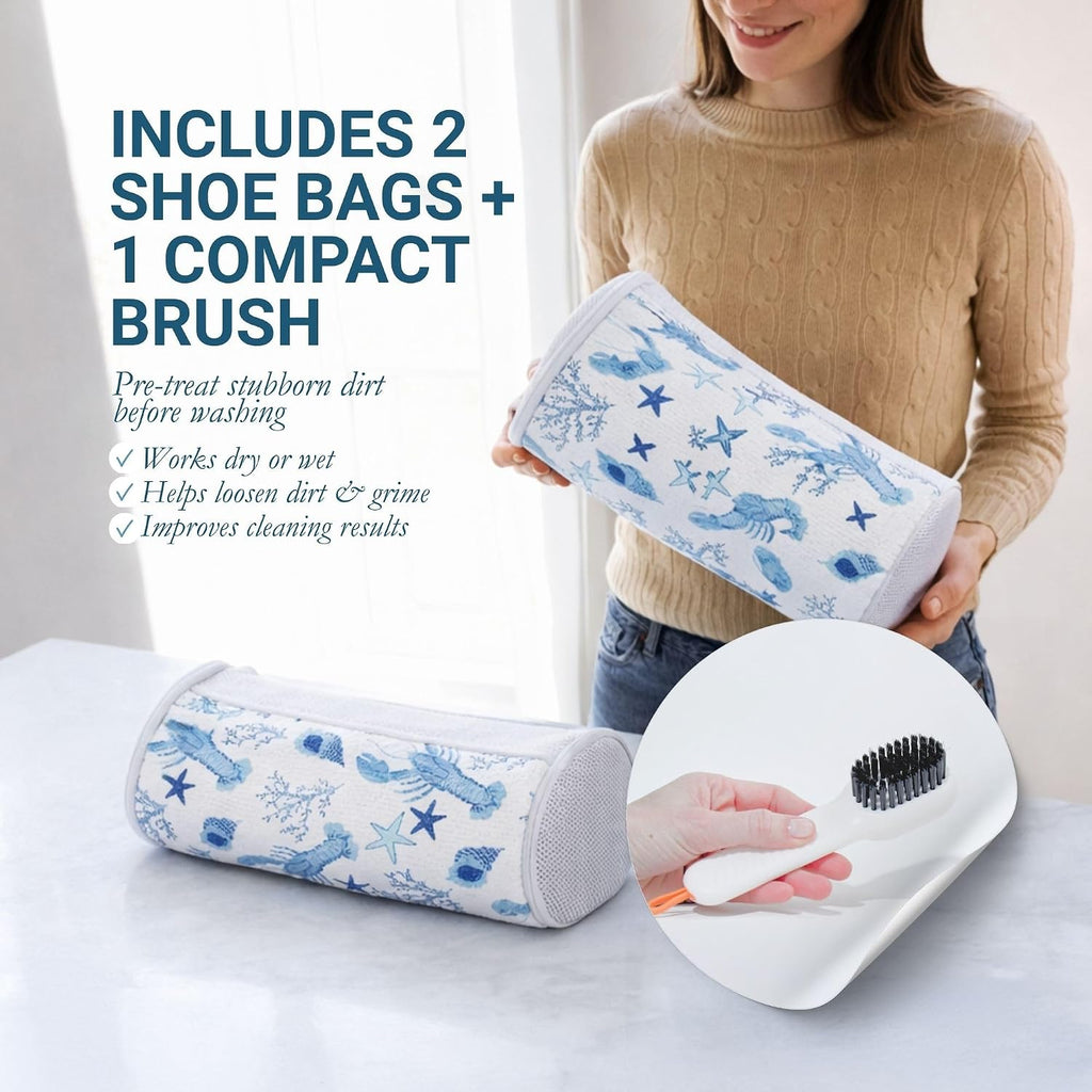 Shoe Washing Machine Bags 2-Pack, Mesh Laundry Bags for Sneakers with Cleaning Brush, Protects Shoes & Washer, Reinforced Zipper – Bluehome