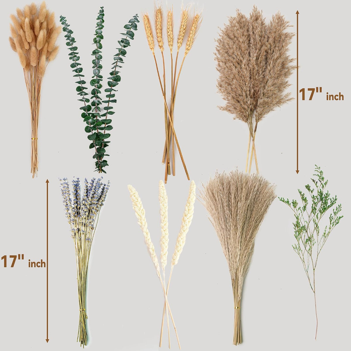 Boho Dried Flower Bouquet – Pampas Grass Bouquet with Lavender, Eucalyptus, Wheat & Bunny Tail – Rustic Dried Floral Arrangement for Olive Green Decor, Farmhouse Flowers, and Wedding Centerpieces