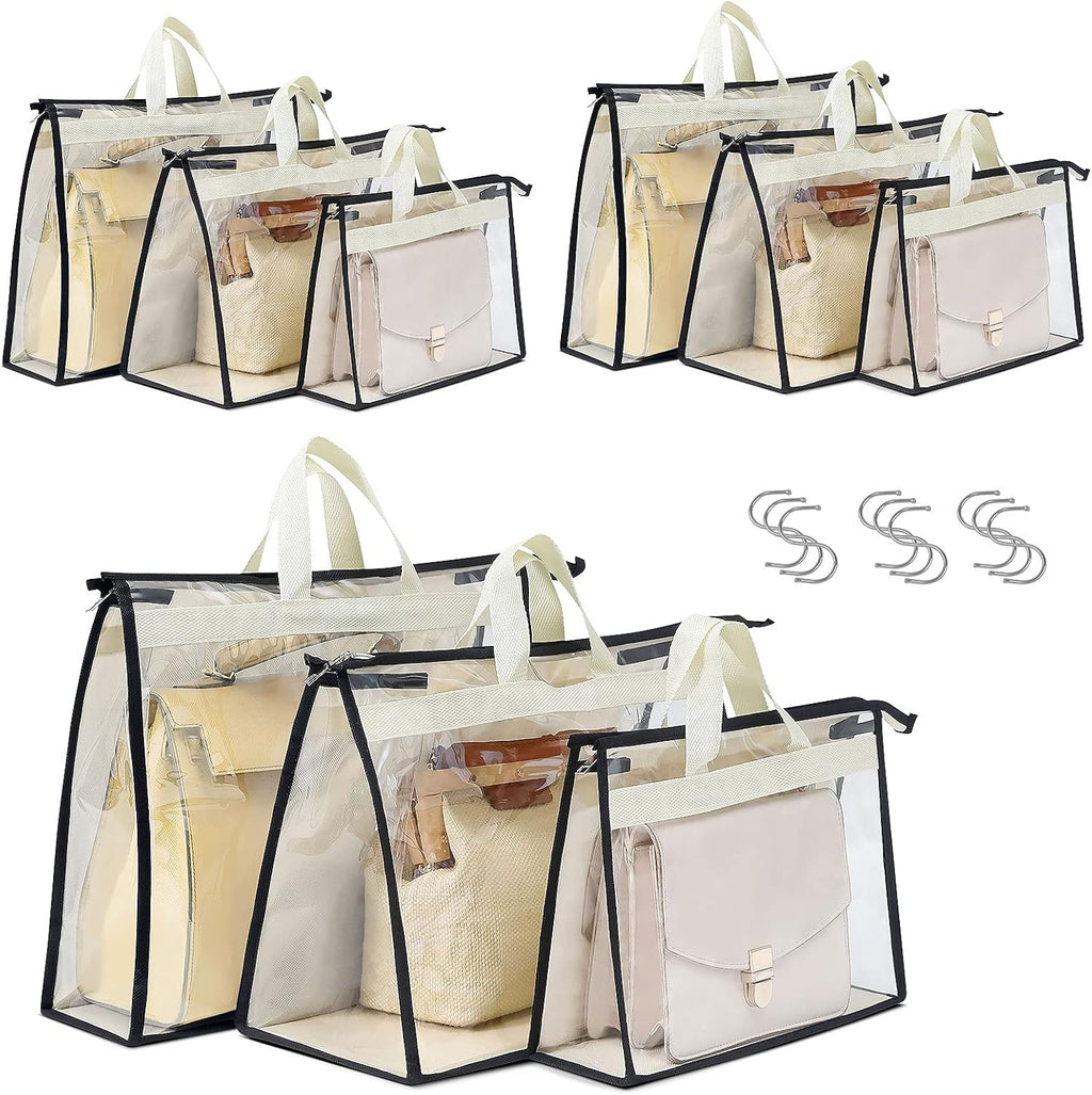 9 Pack Dust Bags for Handbags, Clear Handbag Storage, Purse Storage Organizer for Closet, Purse Cover Hanging Closet Organizer with Zipper