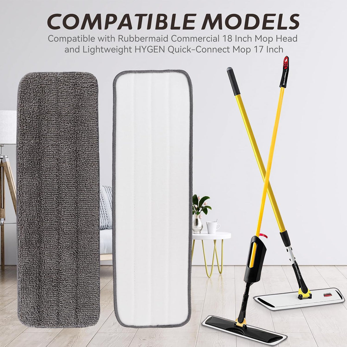 Replacement Mop Pads Fit for Rubbermaid Commercial 18" and 17" Mops - 10 Pack Wet & Dry Commercial Cleaning Reusable Refills Fit for Any Microfiber Flat Mop System 18" and 17" - Gray