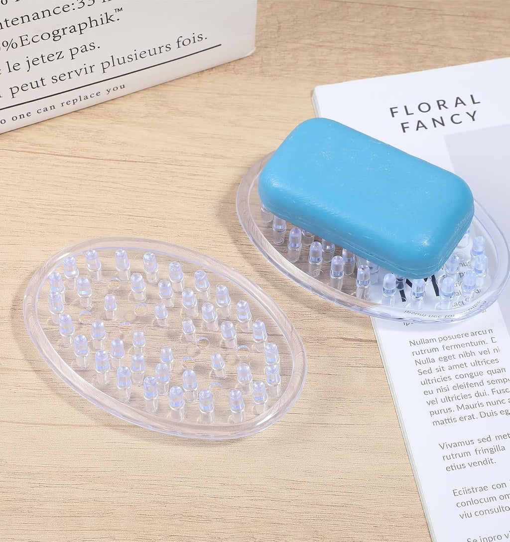 2Pcs Silicone Soap Holder, Simplicity Clear Oval Soap Dish for Shower