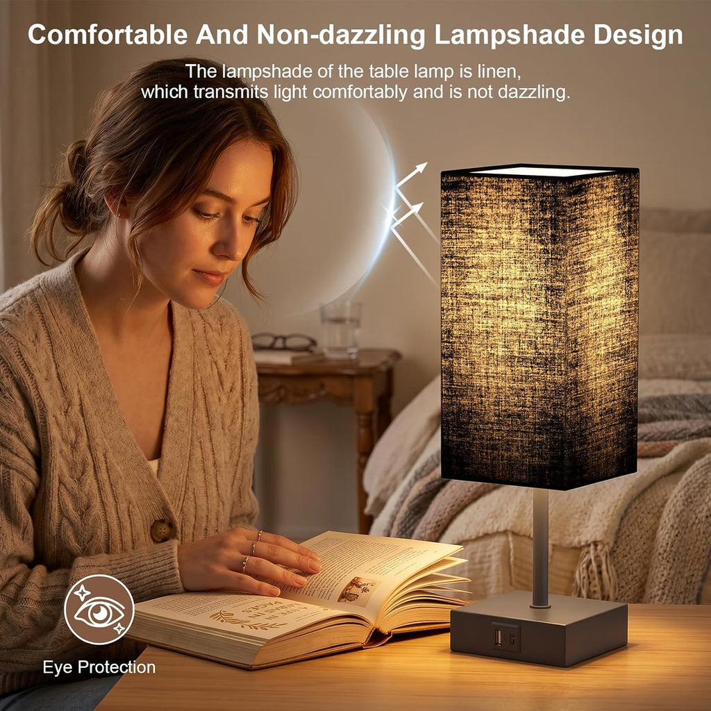 Bedside Lamp for Bedroom Touch Control Nightstand Lamp with USB C+A