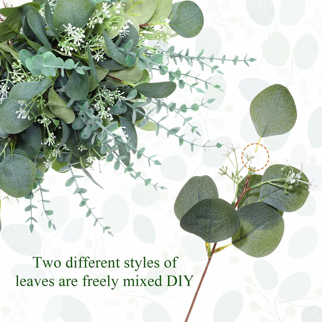 Tigeen 300 Pcs Artificial Eucalyptus Stems, 2 Styles Faux Greenery, Green
