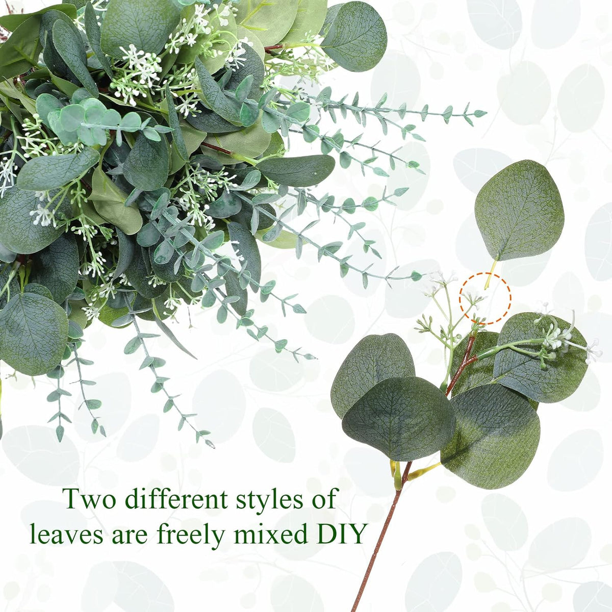Tigeen 300 Pcs Artificial Eucalyptus Stems, 2 Styles Faux Greenery, Green
